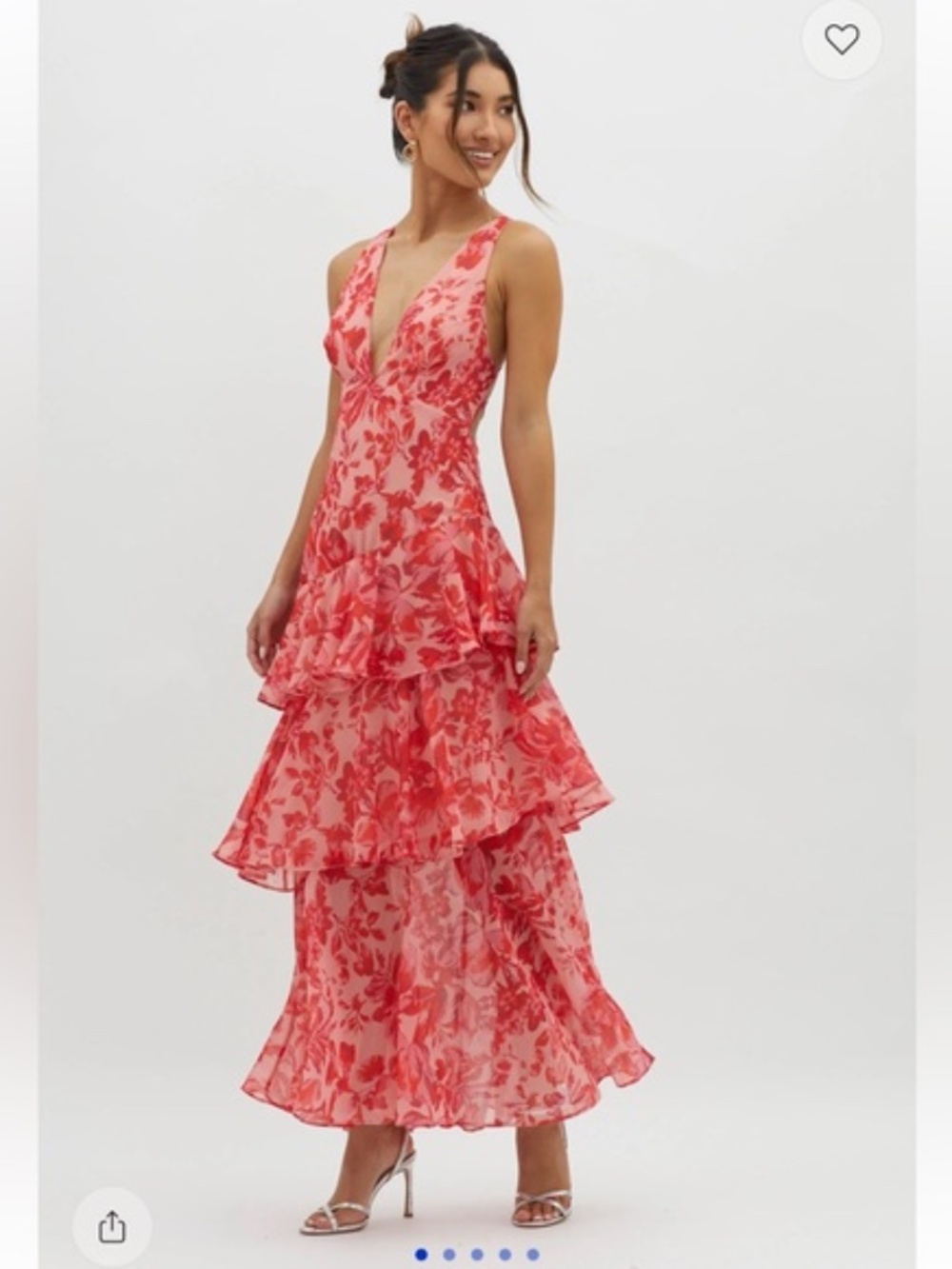 Selfie Leslie Veda Strappy Back Ruffle Midi Dress Floral Red Size Small